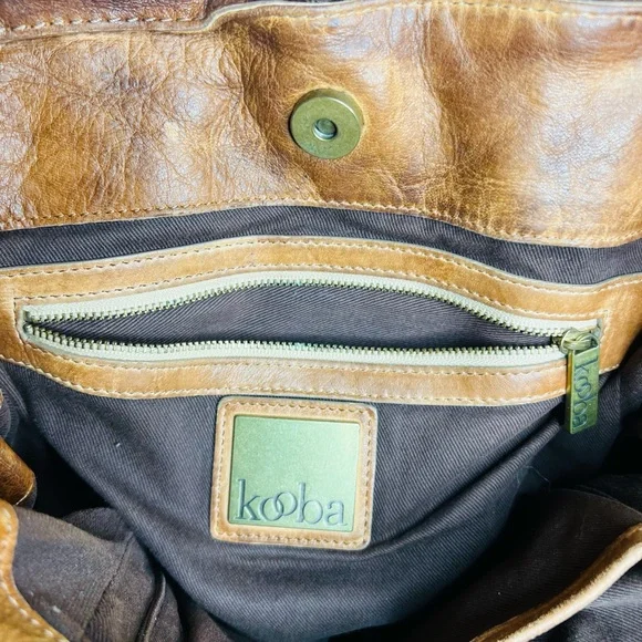 Kooba Brown Leather Shoulder Bag with Gold Accents - Picture 3 of 7